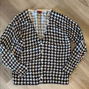 Merona Houndstooth Women's Cardigan Sweater 2XL Black/White Vintage Classic